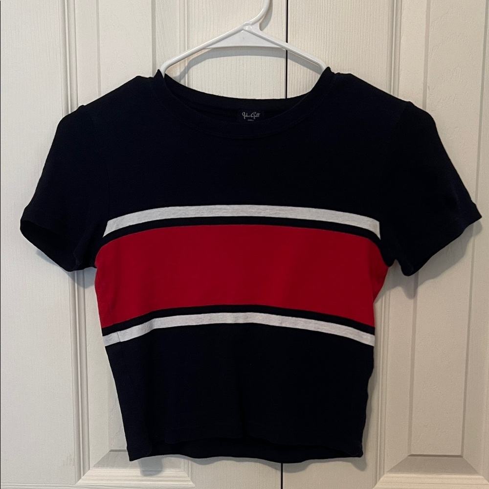 Brandy Melville Navy and Red Striped Crop Top